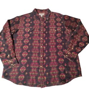 Ryan Michael Mens XXL Western Snap Shirt Southwestern Ikat Black Red Brown